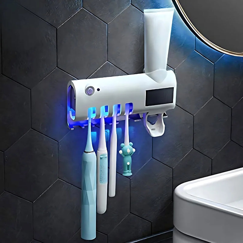 Dispenser Aplicador Pasta Escova de Dentes Esterilizador Com Luz UV Antibacteriano