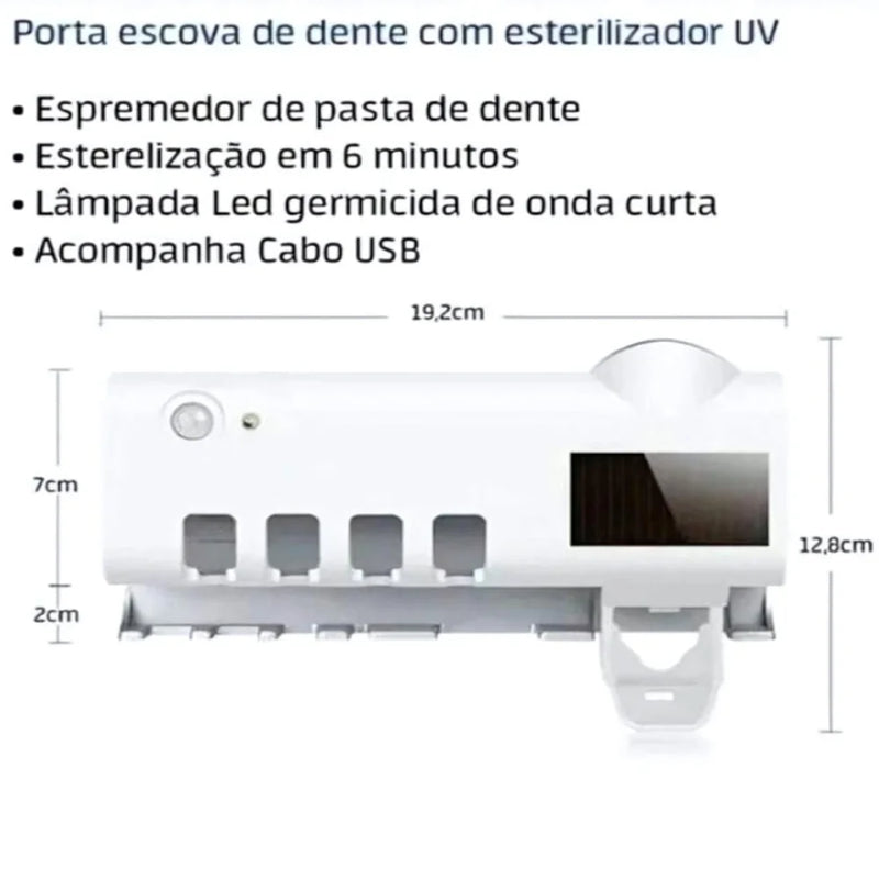 Dispenser Aplicador Pasta Escova de Dentes Esterilizador Com Luz UV Antibacteriano