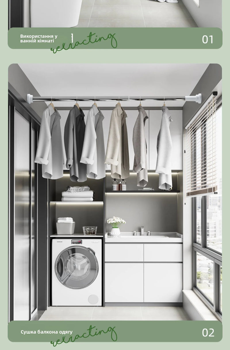 Stainl Steel Adjustable Rod No Drilling Required for Bedroom Closet Curtain Rod Batoom Clothesline Curtain Rod