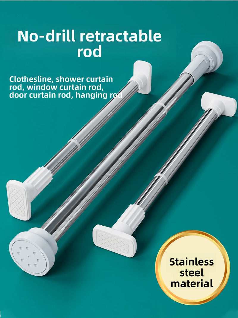 Stainl Steel Adjustable Rod No Drilling Required for Bedroom Closet Curtain Rod Batoom Clothesline Curtain Rod