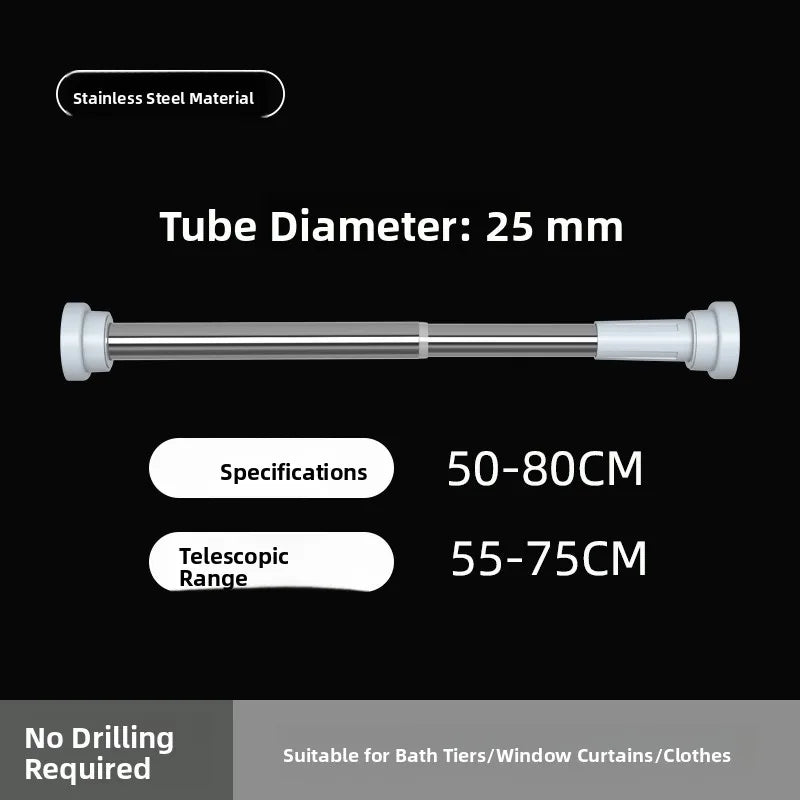 Stainl Steel Adjustable Rod No Drilling Required for Bedroom Closet Curtain Rod Batoom Clothesline Curtain Rod