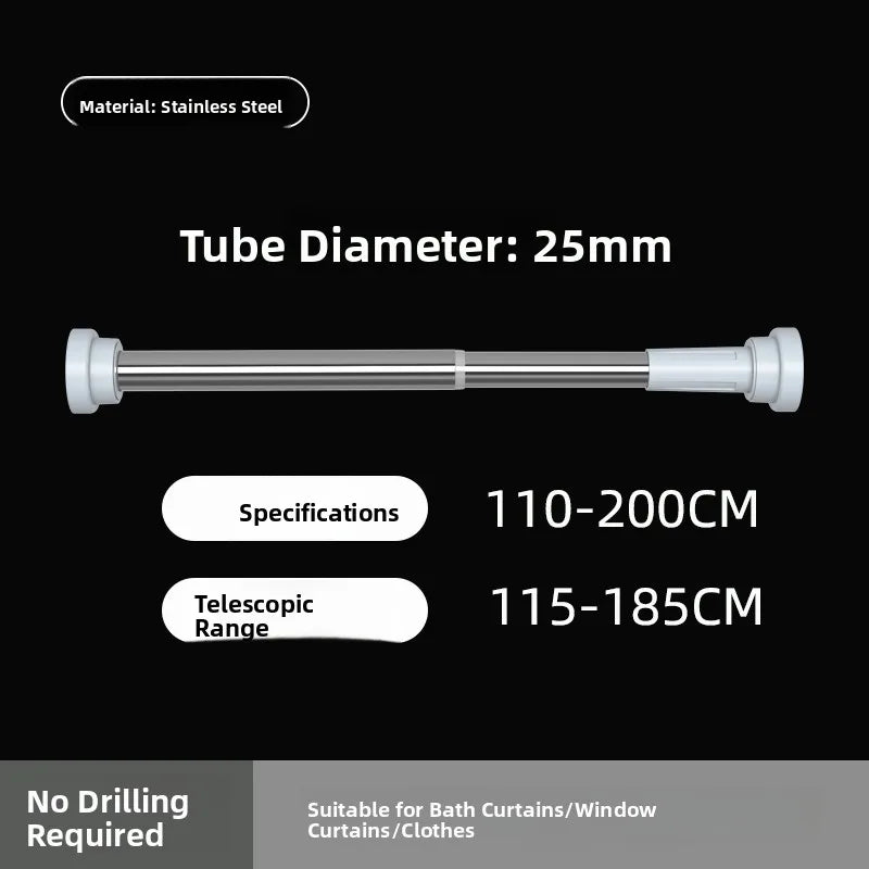 Stainl Steel Adjustable Rod No Drilling Required for Bedroom Closet Curtain Rod Batoom Clothesline Curtain Rod